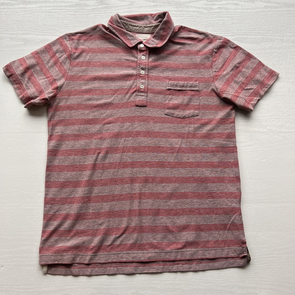 Billy Reid Chest Pocket Polo Shirt Red Stripe Mens XLarge